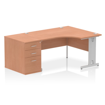Office Corner & L-Shaped Desks Impulse 1400 Right Crescent Desk Beech, Cable Managed Leg 800D Desk High Ped I000665