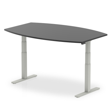 Office Boardroom Tables High Gloss 1800mm Writable Boardroom Table Black Top Silver Height Adjustable Leg I003551