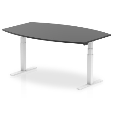 Office Boardroom Tables High Gloss 1800mm Writable Boardroom Table Black Top White Height Adjustable Leg I003565