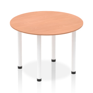 Office Meeting Tables Impulse 1000 Round Table Beech, White Post Leg I003765