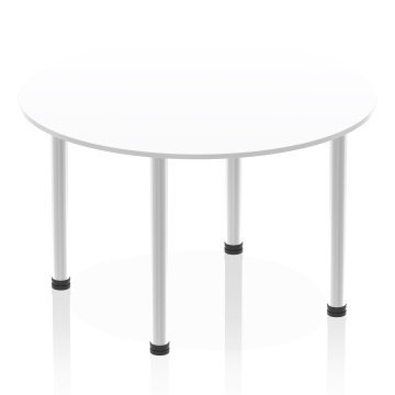 Office Corner & L-Shaped Desks Impulse 1200 Round Table White, Brushed Aluminium Post Leg I003780