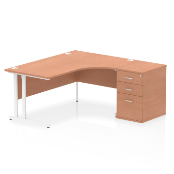 Office Corner & L-Shaped Desks Impulse 1600mm Right Crescent Desk Beech, White Cantilever Leg 600D Desk High Ped I004094