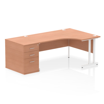 Office Corner & L-Shaped Desks Impulse 1600 Right Crescent Desk Beech, White Cantilever Leg 800D Desk High Ped I004095