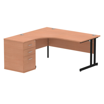 Office Corner & L-Shaped Desks Impulse 1600mm Left Crescent Beech Desk Black Cantilever Leg 600D Desk High Ped I004398