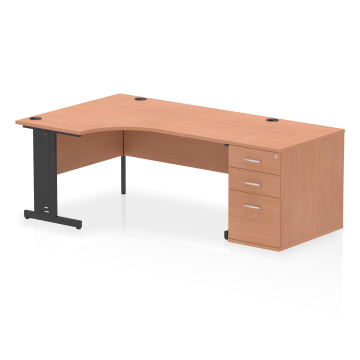Office Corner & L-Shaped Desks Impulse 1600 Left Crescent Desk Beech, Black Cable Managed Leg 800D Desk High Ped I004476