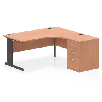 Office Corner & L-Shaped Desks Impulse 1600mm Right Crescent Desk Beech, Black Cable Managed Leg 600D Desk High Ped I004494