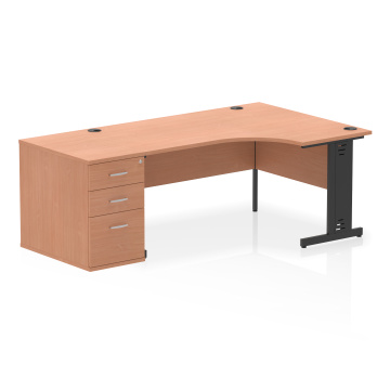 Office Corner & L-Shaped Desks Impulse 1600 Right Crescent Desk Beech, Black Cable Managed Leg 800D Desk High Ped I004500