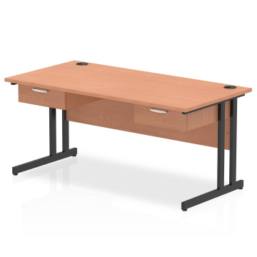 Office Desk Bundles Impulse 1600x800 Desk Beech Top Black Cntlvr Leg 2x1 Drw Fixed Ped I004700