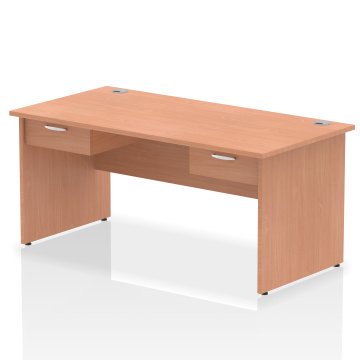 Office Desk Bundles Impulse 1600 x 800mm Straight Desk Beech Top Panel End Leg 2 Drawer Fixed Ped I004910