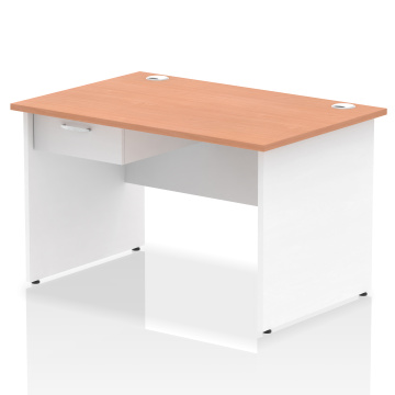 Office Desk Bundles Impulse 1200 x 800mm Desk Beech Top White Panel End Leg Single Drawer Fixed Ped I004931