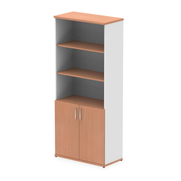 Office Bookcases Impulse 2000mm Open Shelves Cupboard Beech and White with Beech Doors I005106