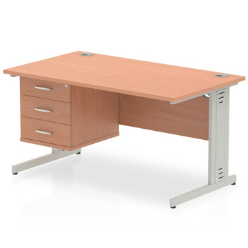 Impulse 1400(w) X 800(d) Straight Desk Cable Managed Leg with 3 Drawer Fixed Pedestal