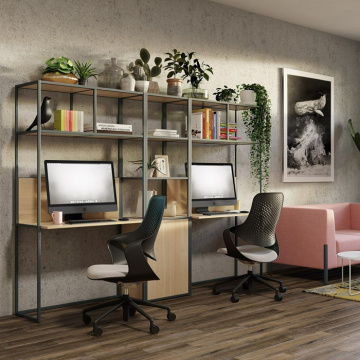 Outline Oak & Steel Frame Desk with Back Panel