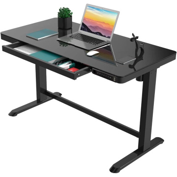 Height Adjustable Smart Desk with Glass Top, Drawer and USB Ports