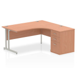 Office Corner & L-Shaped Desks Impulse 1600mm Right Crescent Desk Beech, Silver Cantilever Leg 600D Desk High Ped I000549