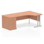 Office Corner & L-Shaped Desks Impulse 1600 Right Crescent Desk Beech, Silver Cantilever Leg 800D Desk High Ped I000573