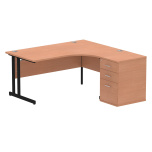 Office Corner & L-Shaped Desks Impulse 1600mm Right Crescent Desk Beech, Black Cantilever Leg 600D Desk High Ped I004422