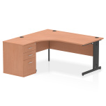 Office Corner & L-Shaped Desks Impulse 1600mm Left Crescent Beech Desk Black Cable Managed Leg 600D Desk High Ped I004470