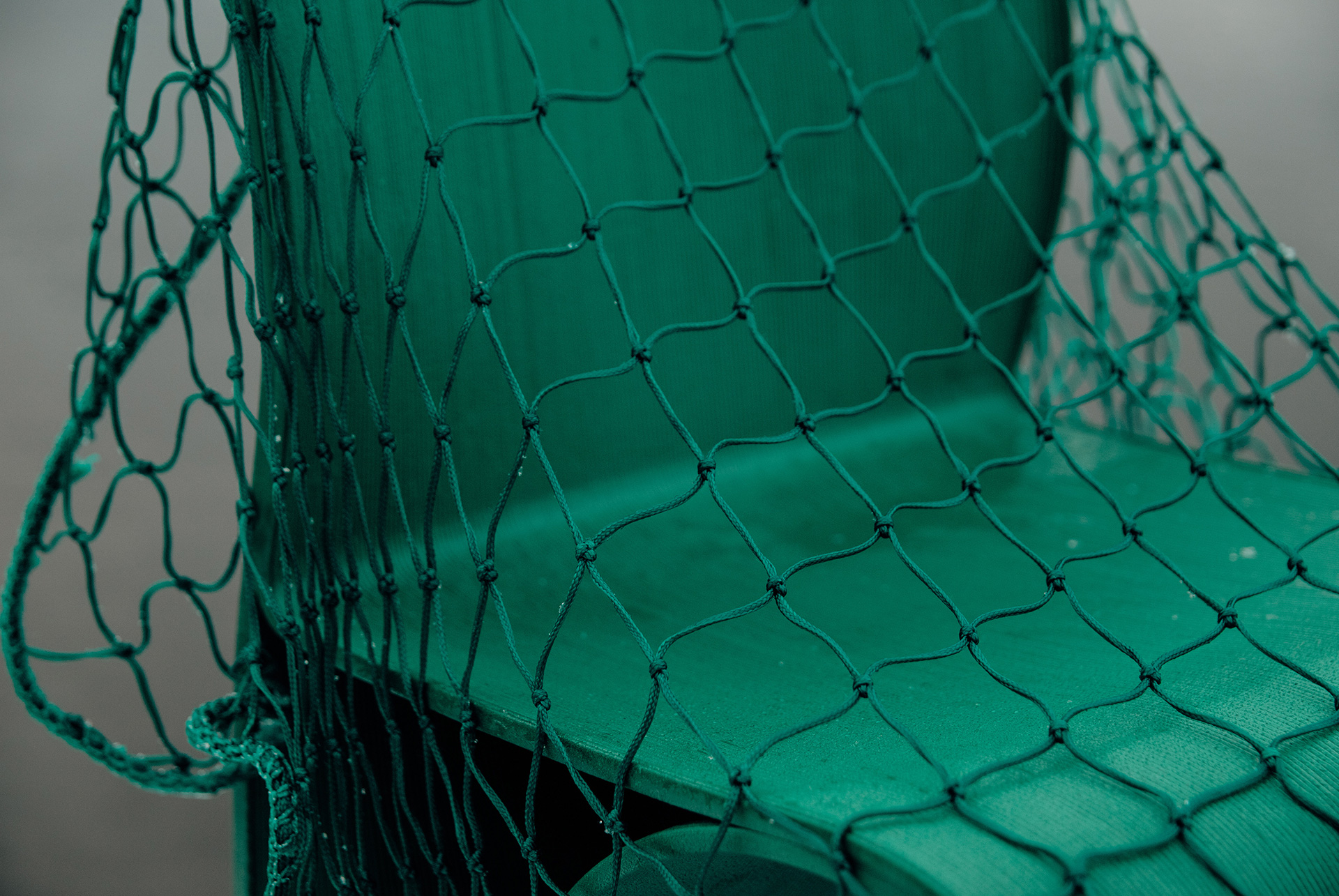 Kelp chair, made from recycled fishing nets and end-of-life maritime gear combined with wood fibre designed by International Times Gang, Stockholm