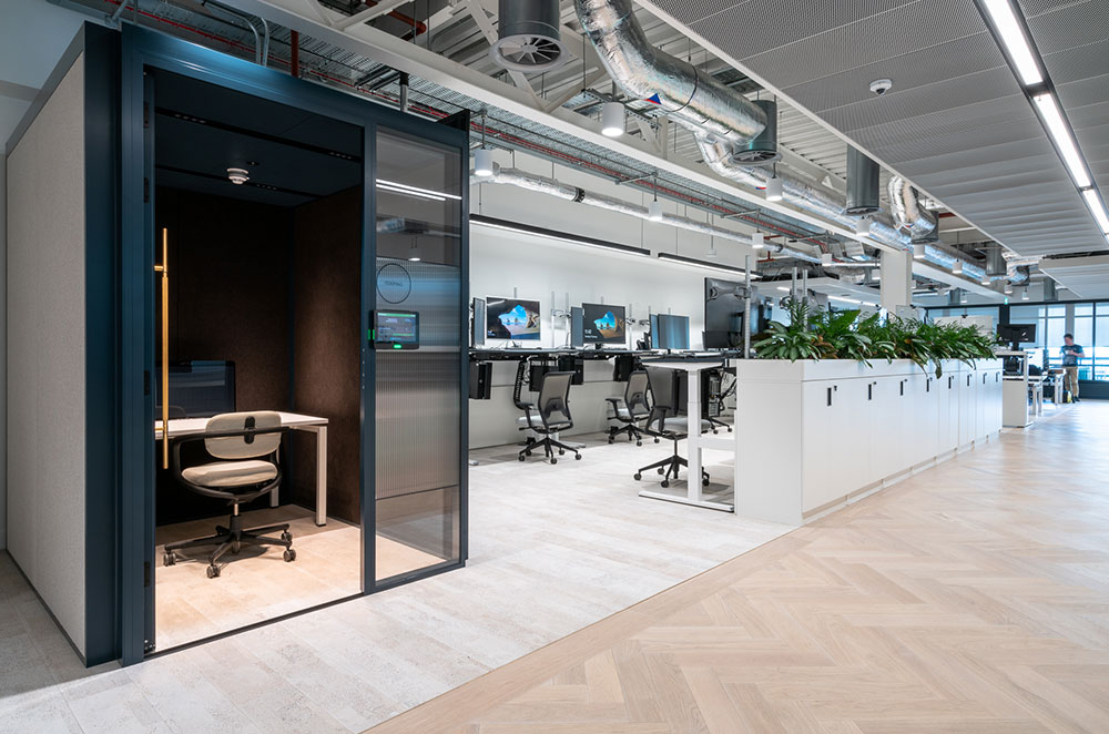 Height adjustable desks in a open plan office