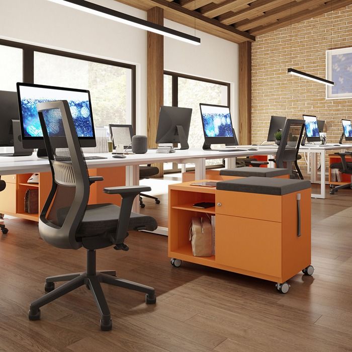 mobile caddy pedestals in workspace setting