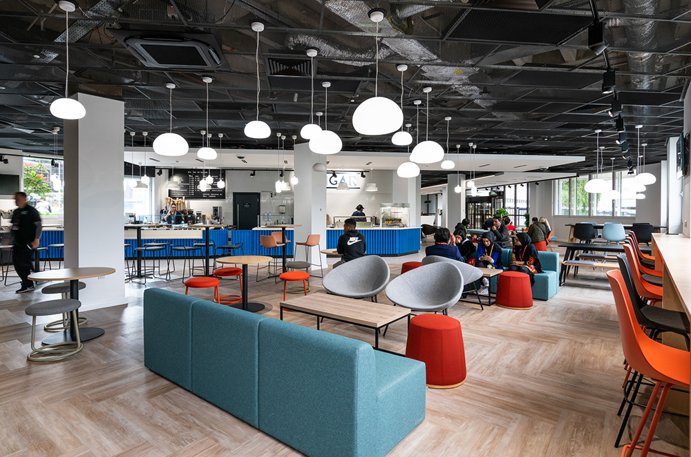 Recent wagstall installation featuring a striking biophilic wall and sustainably-sourced wooden furnishings.