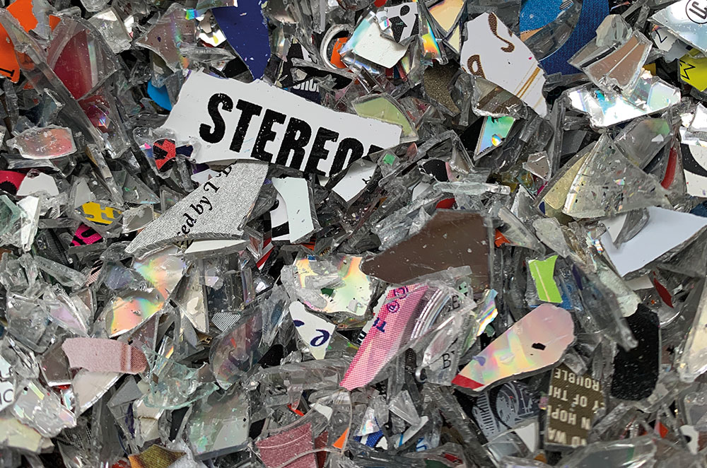 Recycled CDs - signature circular economy material used to manufacture furniture